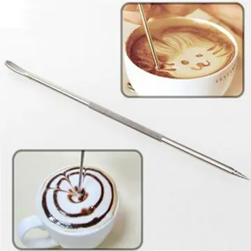 1pc Stainless Steel Coffee Art Pen Coffee Fancy Stitch Barista Tool Coffee  Latte Needle with Wood Handle Stainless Steel Coffee Fancy Needle Latte Art  Pen for DIY Coffee Decor