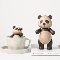 Nordic Modern Wooden Panda Figurine Cute Animal Wood Dolls Home Desktop Decoration Accessories Handicraft Toys Creative Gifts