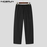 INCERUN Mens Casual Fashion Design Elasitc Waist Zipper Split Long Pants