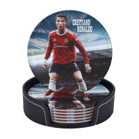 Cristiano Ronaldo Coasters,ที่รองแก้วหนัง6ชิ้นพร้อมที่วางปกป้องเฟอร์นิเจอร์จากรอยน้ำรอยขีดข่วนและความเสียหาย