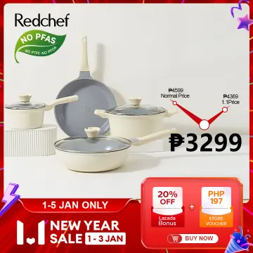 Redchef Ivory Collection Ceramic Nonstick Pots and Pans 7-Piece Cookwa –  RedChef