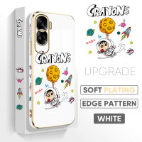 เคส PMP สำหรับ Honor 90 5G 90 Lite 5G ฟรีสายคล้องการ์ตูนนาซ่าดินสอสี Shinchan ลายขอบสี่เหลี่ยมเคสชุบเคสโทรศัพท์หรูหราชุบเคสโทรศัพท์นิ่ม