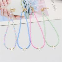 【CW】Bohemia Beads Choker Necklace Women Handmade Initial 26 Letters Shell Pendant Candy Color Neck Chain Fashion Jewelry Accessories