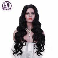 MSIWIGS 26 Inch Long Wavy Wigs Black Color Natural Hair Wig Soft Synthetic Wig for Black Women Heat Resistant Gift ของขวัญ