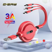 C-SAW 3A Fastสายชาร์จ 3 In 1 Telescopicป้องกันสายอินเทอร์เฟซMulti-Connectorสายชาร์จUSB Multicolor Liquidกาวนุ่มอุปกรณ์เสริมสำหรับIos Micro USBประเภทC Iphone OPPO Vivo Samsung Xiaomi Huawei