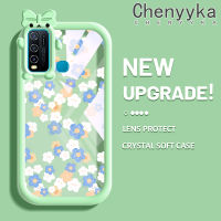 Chenyyka เคสสำหรับ VIVO Y30 Y30i Y50ขนาดเล็กแฟชั่นดอกไม้ Little Monster Bknot Form Soft Shockproof เคสโทรศัพท์โปร่งใสทนต่อการขัดถูฝาครอบป้องกันเลนส์กล้องถ่ายรูปซิลิกาเจล TPU