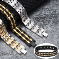 【YF】 Vinterly Wrist Band Magnetic Bracelet Men Stainless Steel 15mm Male Energy Germanium Chain for