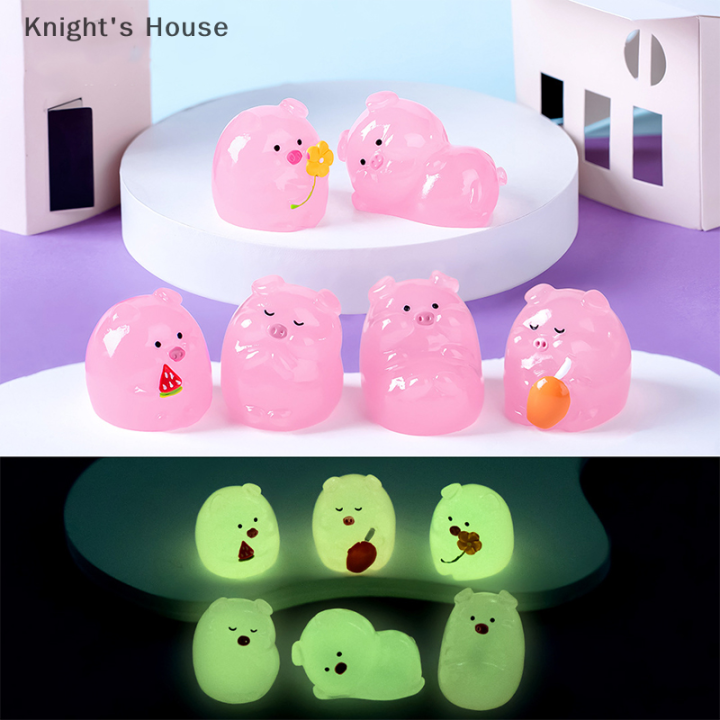 knights-house-เครื่องประดับรูปหมูสีชมพูฟลูออเรสเซนต์น่ารักขนาดเล็กรูปปั้นจิ๋วจิ๋วของตกแต่งบ้านตุ๊กตาภูมิทัศน์ขนาดเล็ก