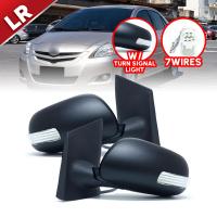 กระจกมองข้าง กระจกรถยนต์ รุ่น โตโยต้า วีออส TOYOTA VIOS NCV93 ปี 2007 - 2012 มี 7สาย ปรับไฟฟ้า พับไฟฟ้า มีไฟเลี้ยว สีดำ