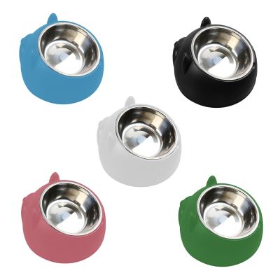Stainless Steel Cat Dog Food Bowl 15°Slanted Non-slip Feeder Utensils Puppy Kitten Feeding Container