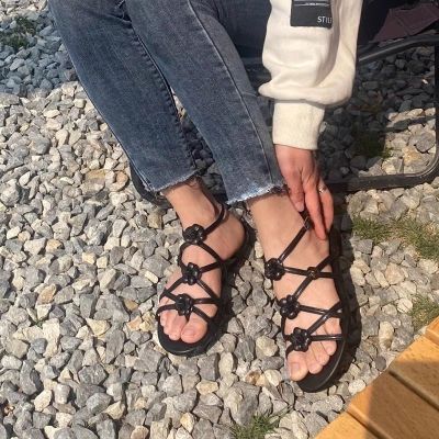 Explosive Camellia Casual Flat Sandals Female 2023 New Spring and Summer Hollow Roman Shoes Sandals and Slippers