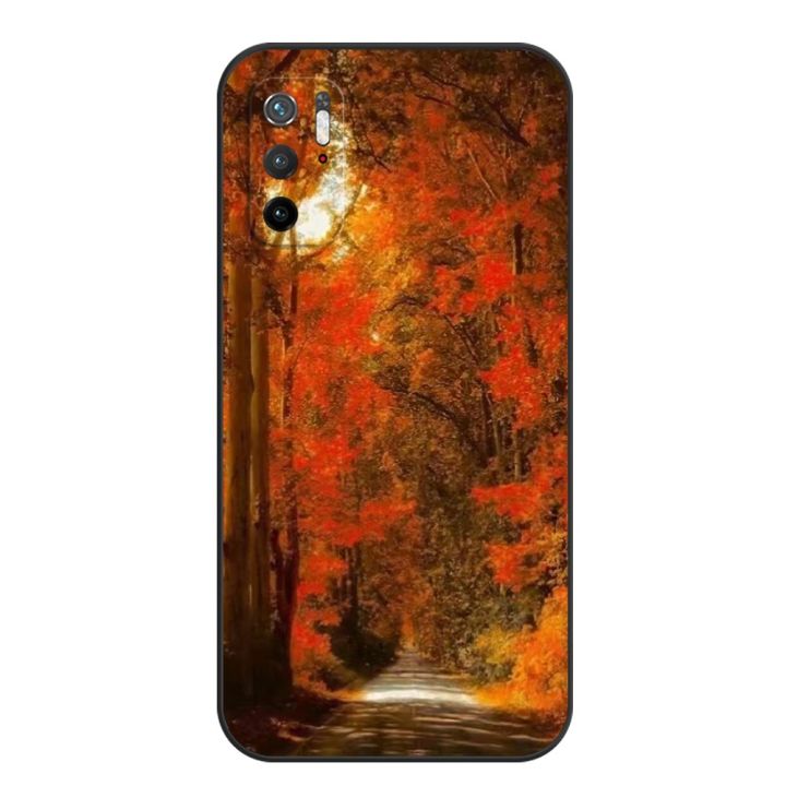 classy-for-xiaomi-redmi-note-10-5g-case-6-5-inch-cover-for-xiaomi-poco-m3-pro-5g-phone-case-silicon-black-tpu-fox-autumn-leaves