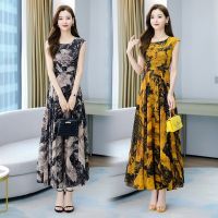 Summer Bohemian dress posed chiffon beach temperament of restoring ancient ways collect waist skirt sleeveless dress 2022