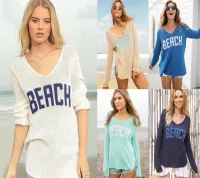 --D0512 2023 new knitting beach blouse empty pine letter mention words long vacation is prevented bask in unlined upper garment v-neck bikini smock