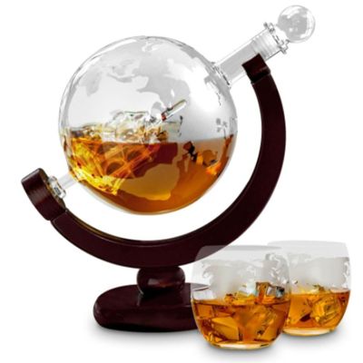 850ML Whiskey Decanter Antique Ship Whiskey Dispenser For Liquor Bourbon Vodka Wine Glass Decanter Globe with Wood Stand