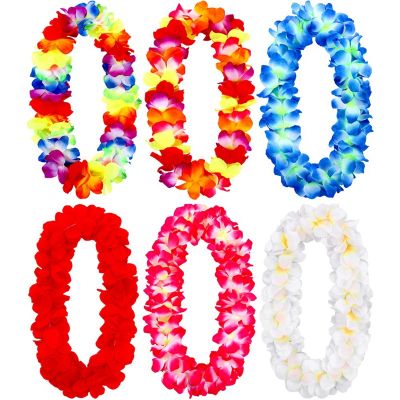 6Pcs Hawaiian Leis Necklace Hawaiian Floral Leis Bulk Hawaiian Garland Luau Party Supplies and Summer Party Decorations