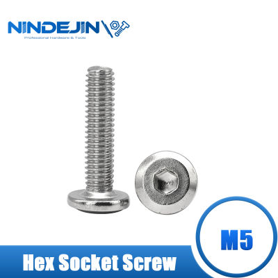 NINDEJIN 10-20 PCS Chamfered หกเหลี่ยม Beveled แบนรอบหัว M5 304สแตนเลสภายในหกเหลี่ยมสกรูเฟอร์นิเจอร์ไม้สกรู