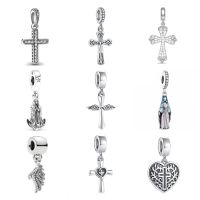 New Europe 925 Silver Bracelet Accessories Fit Pandora Charm Saintess Pendant For Women DIY Jewelry Gift Bead Jesus Cross Amulet