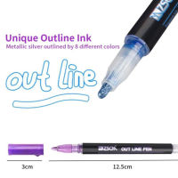 Outline Metallic Marker ปากกา12สี Double Line Marker ปากกาเขียน High Marker ปากกาสำหรับโรงเรียน Office