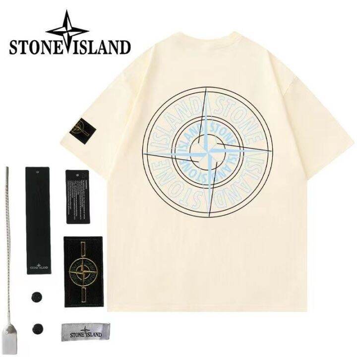 stone-lsland-เสื้อยืดคู่รักทำจากผ้าฝ้ายพิมพ์ลายสโตนไอซ์แลนด์-เสื้อยืดคู่รักคอกลมใส่สบายสำหรับผู้ชายและผู้หญิง