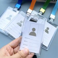 Transparent Acrylic Card Cover Case Lanyard Badge Holder Sliding Company Office Staff Employee ID Name Tag Pass Bus Card Sleeve Card Holders