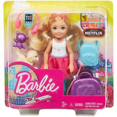 Barbie Chelsea Travel Doll Blonde with Puppy, Carrier and Accessories