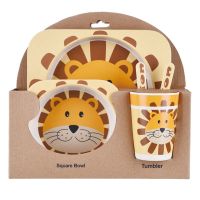 5Pcs Baby Natural Bamboo Tableware Bamboo Bowl Baby Feeding Tableware Children Cute Cartoon New Year Gift Bowl Set