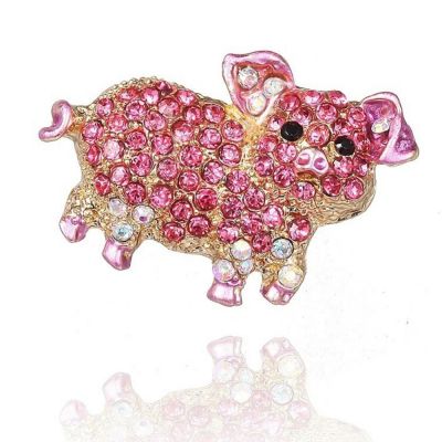 Fashion Women Rhinestone Inlaid Pig Brooch Pin Corsage Bag Badge Cloth Jewelry Accessory