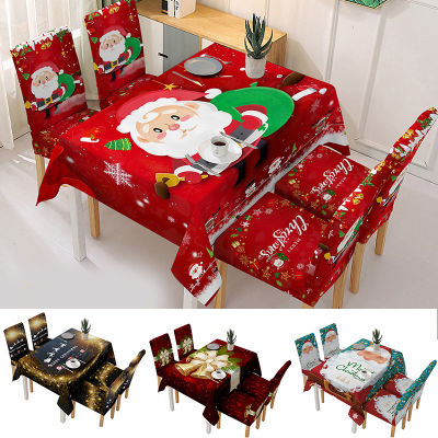 ผ้าคลุมโต๊ะกันน้ำมันโต๊ะคริสต์มาสและปลอกเก้าอี้ชุดรูปแบบเทศกาลสำหรับตกแต่งห้องทานอาหารในครัว