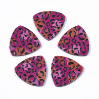 5pc Cellulose Acetate(Resin) Pendants 3D Printed Triangle Leopard Print Pattern Medium Violet Red 24x25x3mm Hole: 1.2mm