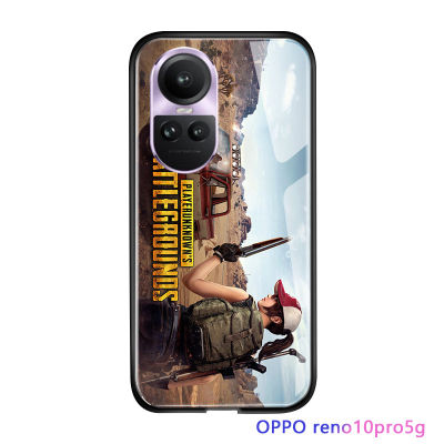 ปากกาจับ Game PUBG สำหรับ OPPO Reno10 Pro 5G เคสมือถือเกมมือถือสำหรับเด็กผู้ชายกระจกนิรภัยมันวาวปลอกฝาหลัง