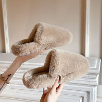 2022 Fashion Fluffy Slippers Winter Women Slippers Closed Toe Plush Slippers Solid Color Warm House Slides Indoor Floor Shoes