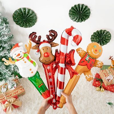 Christmas Inflatable Stick Cane Candy Elk Head Gingerbread Man Snowman Holding Balloon Party Decoration Girl Balloon
