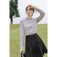 INMAN Autumn Winter Retro Plaid Shirt Sweet Lady Girl Art Collared Long Sleeve Tops Button Up Cotton Womens Basic Blouse