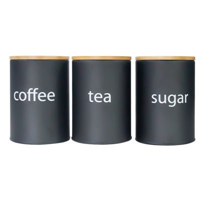 3ชิ้นน้ำตาลชาขวดกาแฟโลหะครัวกระป๋องเก็บรอบตารางลูกอมบิสกิตหลวมใบชาภาชนะบรรจุกล่องที่มีครอบคลุม