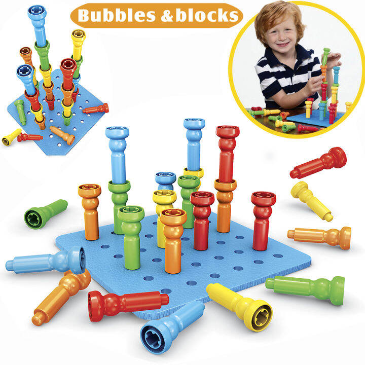 25Pcs Tall Stackers Peg with Pegboard Fine Motor Skills Toys ...