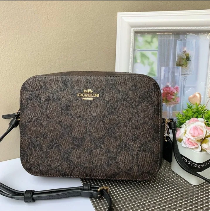 Coach 91677 Mini Zip Camera Bag in Brown Signature Coated Canvas and