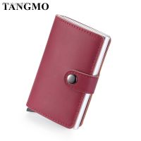 2021 New RFID Aluminium Alloy Credit Card Holder PU Leather Card Wallet Red Card Holder for Men Women Automatic Pop Up Card Case