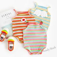 【hot sale】 ☜❁✎ C10 3 Colors Newborn Lovely Rainbow Strip Romper Infant Baby Girl Jumpsuit Kids Baju Summer Clothing