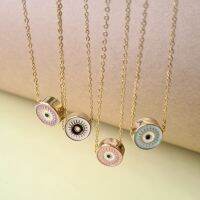 (WELRY.acc) สร้อยคอสีทอง จี้วงกลมลาย evileye ลาย 2 ฝั่ง