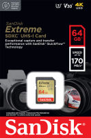 SanDisk Extreme SDXC, SDXV2 64GB, V30, U3, C10, UHS-I, 170MB/s R, 80MB/s W, 4x6, Lifetime Limited ME6-000970