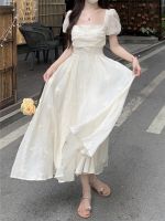 【Ready】? Puff sleeve dress womens summer 2023 new Korean version pure desire to narrow the waist and show thin belly cover skirt lace dress