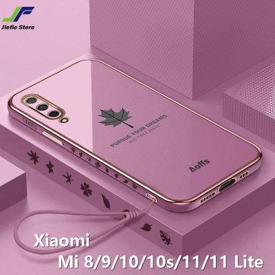 JieFie เคสโทรศัพท์ลายใบเมเปิ้ลสำหรับ Xiaomi,เคสทรงสี่เหลี่ยมเคลือบโครเมี่ยมหรูหราสำหรับ Xiaomi Mi 8 / Mi 9 / Mi 10 / Mi 10S / Mi 11 / Mi 11 Lite