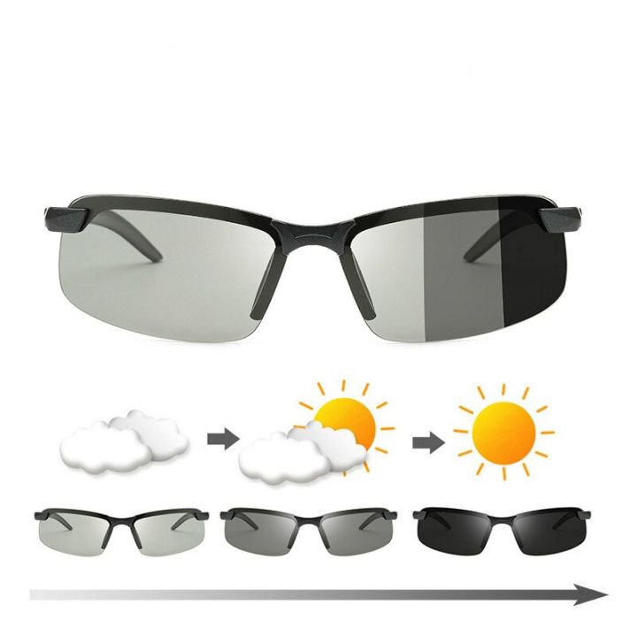 แว่นตากันแดดแบบโฟโต้โครมิกสำหรับผู้ชาย-แว่นปรับตามแสงได้แว่นสำหรับขับรถแว่นกันแดดมีสีเปลี่ยนภาพกลางคืนใช้เป็นวันสำหรับผู้ชาย