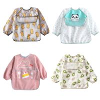 Baby Infant Bibs Cute Colorful Cartoon Bandana Waterproof Children Eating Drawing Long Sleeve Apron Baby Self Feeding Bib Aprons