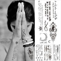 Arabic Sanskrit Prayer Text Waterproof Temporary Tattoo Sticker Crown Moon English Black Word Letter Arm Flash Tattoos Women Men