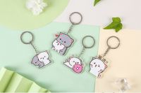 Mitao Cat Acrylic Keychain Net Red Cute Couple Peach Cat Schoolbag Ornaments Cat Surrounding Stand Pendant Charm Keyring Gift