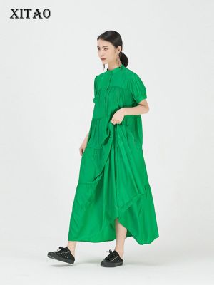 XITAO Dress Patchwork Women Summer Casual Fashion  Temperament Loose Stand Collar Dress