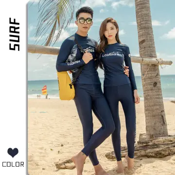 Women Men Swimwear Couple Swimsuit Set Long Sleeve Rash Guard and Leggings  Swimming Suit Diving Snorkeling Beach Wear