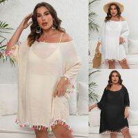 [COD] Cross-border sexy one-word collar halter tassel splicing strappy beach ladies dress oversized womens F20124